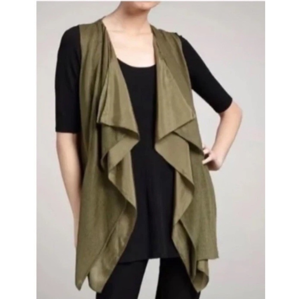 Eileen Fisher‎ Cardigan Linen Silk Habutai Small Petite Open Draped Cascading - Picture 2 of 11